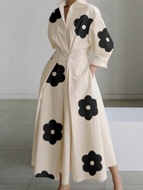 Cotton A Line flower maxi Dress with Pockets